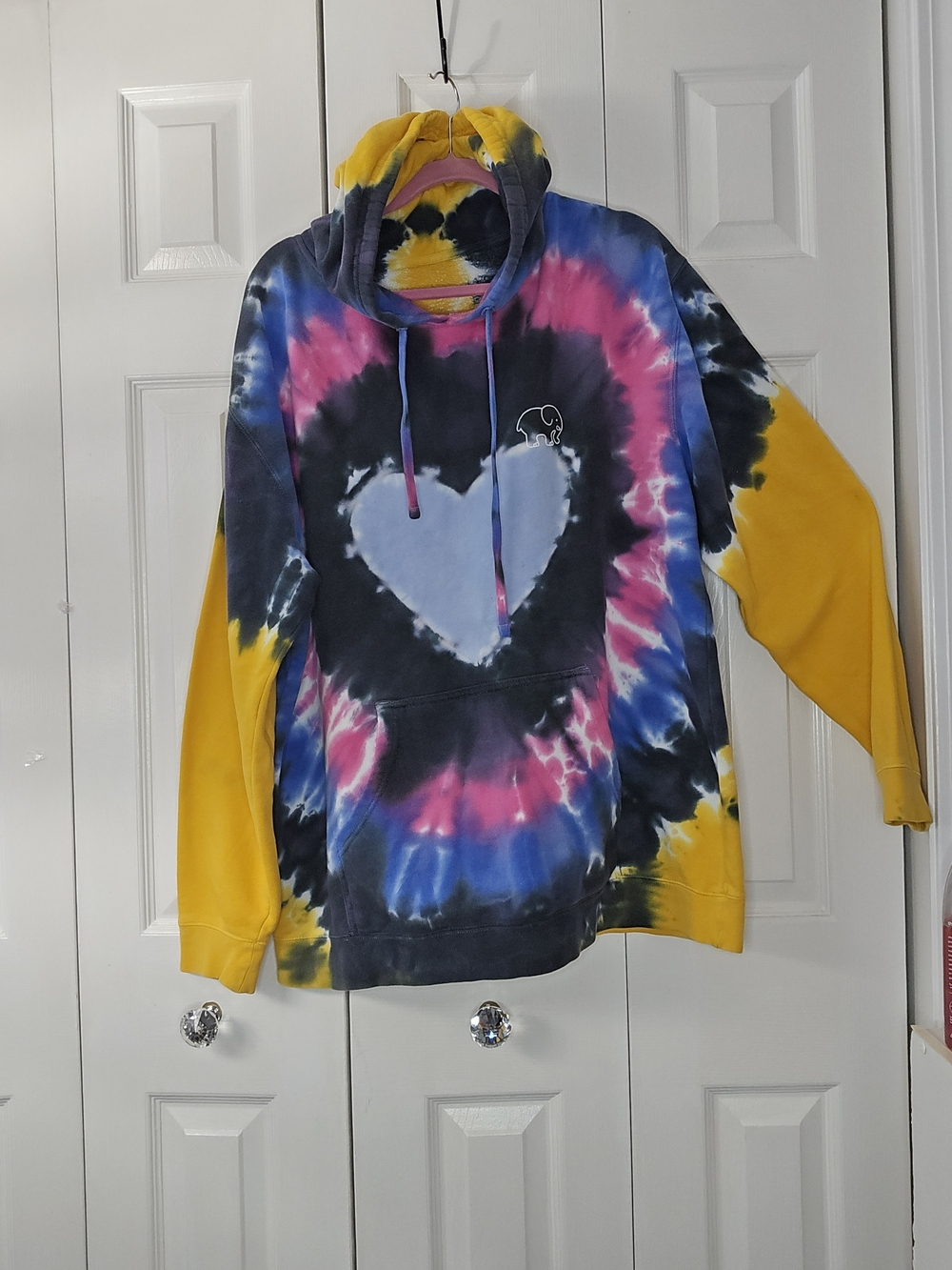 Ivory Ella Tie-Dye Heart Hoodie in Yellow, Blue, Pink & Black